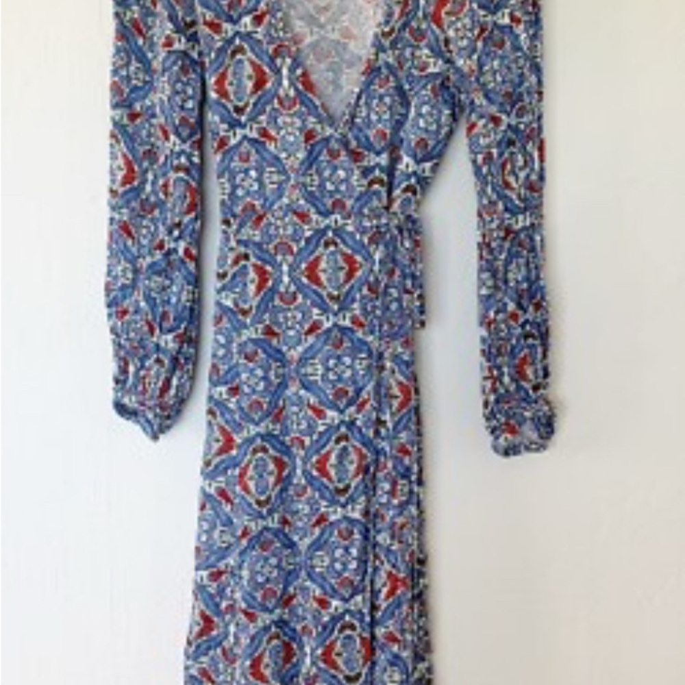 Zara Blue and Red Long Sleeve Wrap Dress